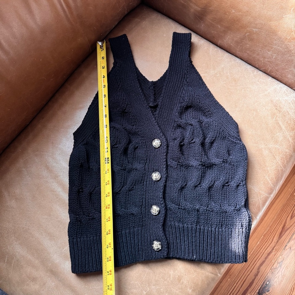 Black Knit Women's Sweater Vest Cotton blend layering knitwear texture cableknit - Picture 4 of 8